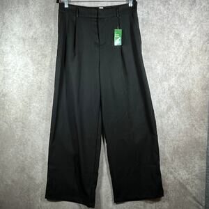 Willit Dress Pants Womens Large Black Trousers Wide Leg Pleated High Rise‎ NEW